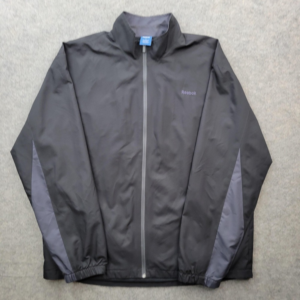 Reebok Jacket Mens Large Black Full Zip Windbreaker Lightweight Lined Athletic